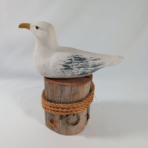 Vintage Cardee West Sea Gull Hand Painted Wood Log Coastal Nautical Decor USA